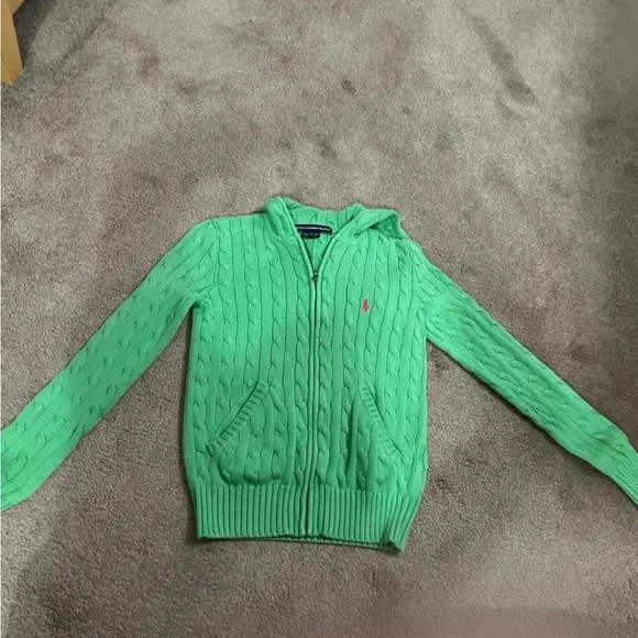 Lime green hoodie zip up sweater W/hot pink horse fits XXS best - Picture 2 of 9